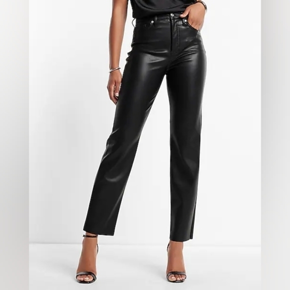 Express super high waisted faux leather modern straight pant sz 12 petite - Picture 2 of 12